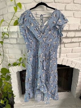 june & hudson Light Blue Floral Wrap Midi Dress